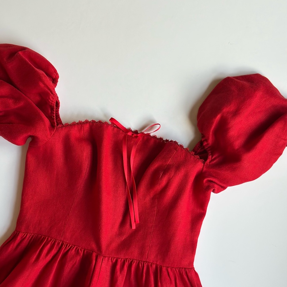 NWOT REFORMATION Marella Linen puff sleeves midi Red Dress